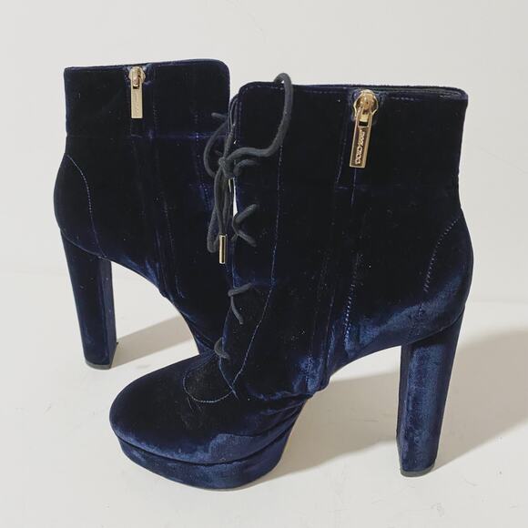 Jimmy Choo Deon Heeled Platform Ankle Boots Booties Heels Velvet Lace-Up sz 36 - Picture 9 of 15